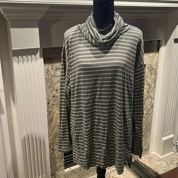 Gray and White Striped Liz Claiborne Cowl Neck Sweater - Picture 1 of 6